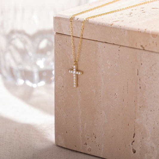 18" Cross Necklace (Gold) - Carlotta