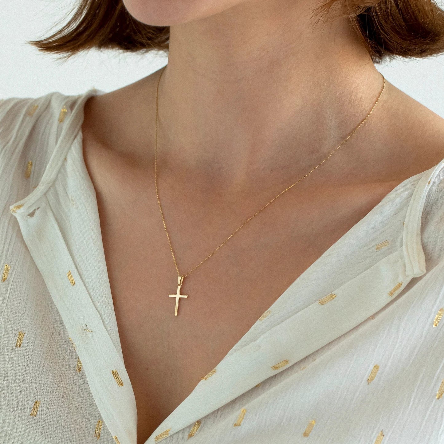 18" Cross Necklace (Gold) - Carlotta