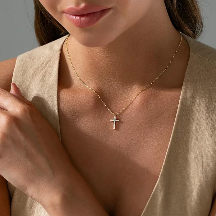 CZ Cross Necklace (Gold)