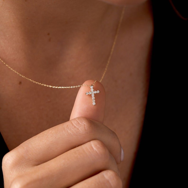 CZ Cross Necklace (Gold)