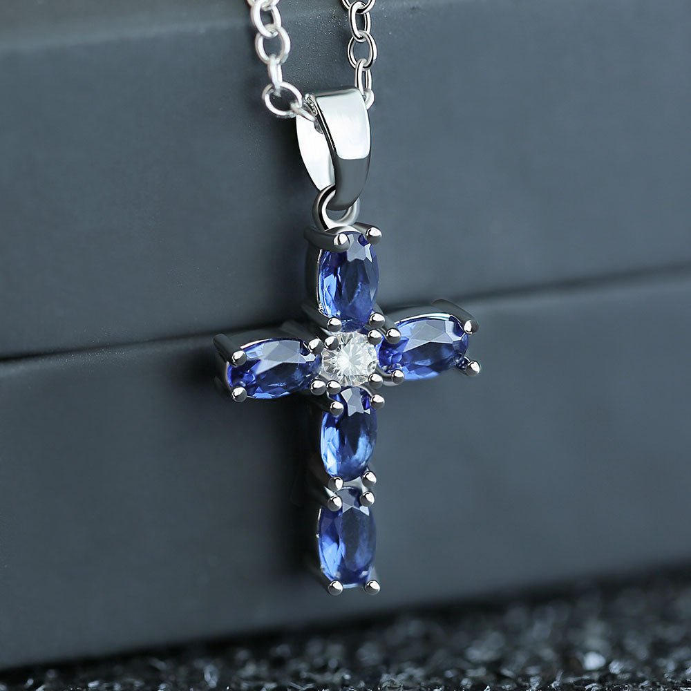 18" Zircon Cross Necklace (Silver) - Carlotta