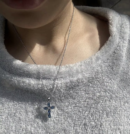 18" Zircon Cross Necklace (Silver) - Carlotta