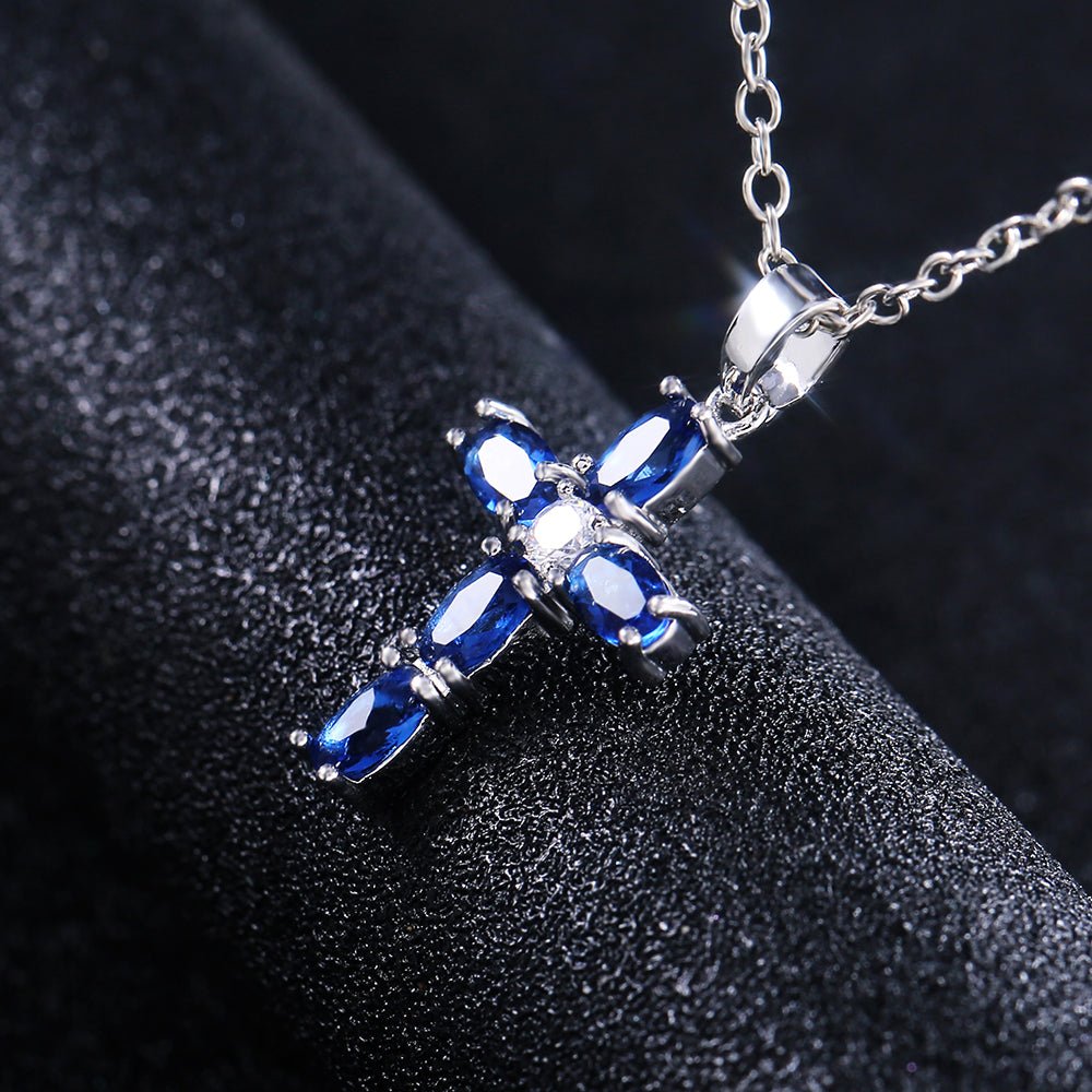 18" Zircon Cross Necklace (Silver) - Carlotta