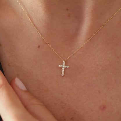 CZ Cross Necklace (Gold)