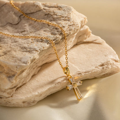 Zircon Cross Necklace (Gold) - Carlotta