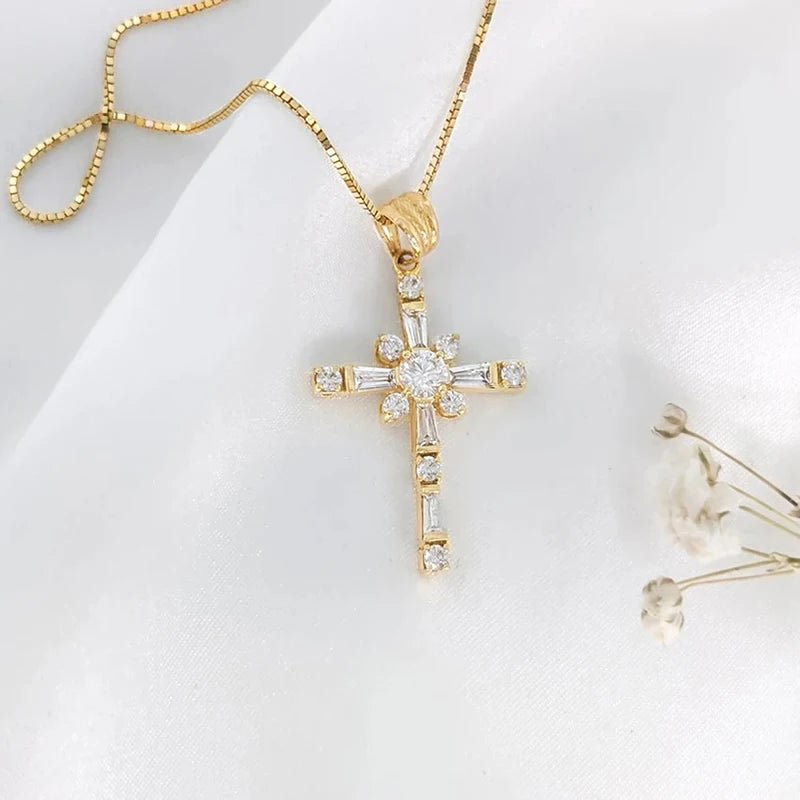 Zirconia Cross Necklace (Gold) - Carlotta