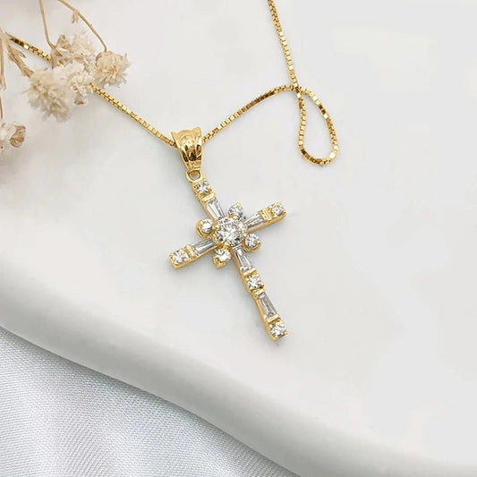 Zirconia Cross Necklace (Gold) - Carlotta