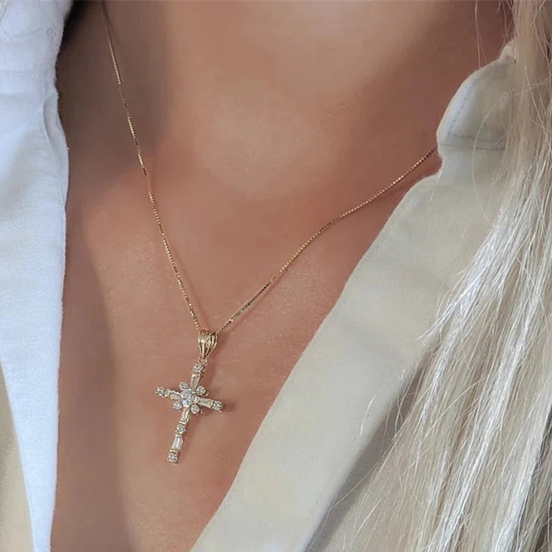 Zirconia Cross Necklace (Gold) - Carlotta